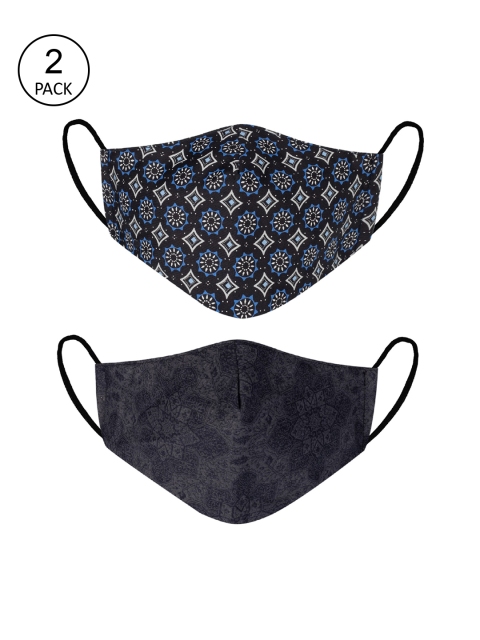 

VEA Unisex Pack Of 2 Printed 3-Ply Reusable 5-Layered Protective Outdoor Cotton Masks, Black