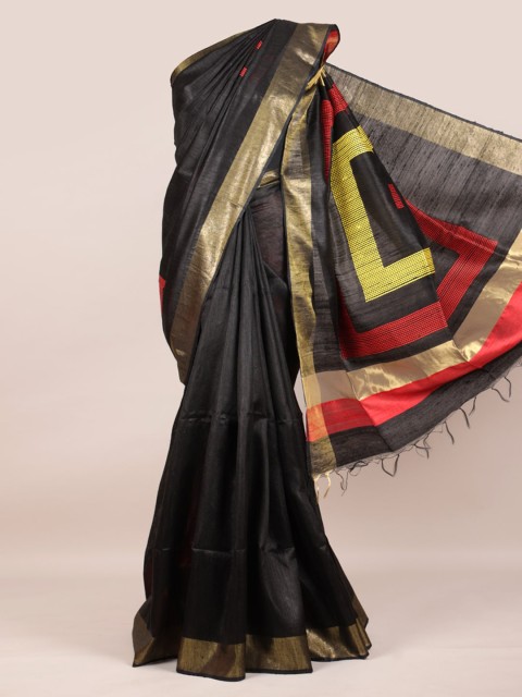 

Pothys Black Solid Pure Silk Saree