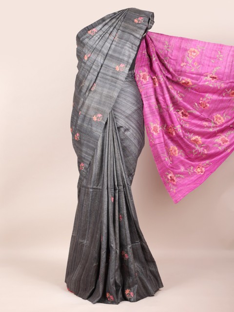 

Pothys Grey & Pink Pure Silk Printed Saree