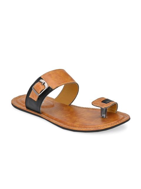 

BUCIK Men Tan Brown & Black Synthetic Leather Comfort Sandals