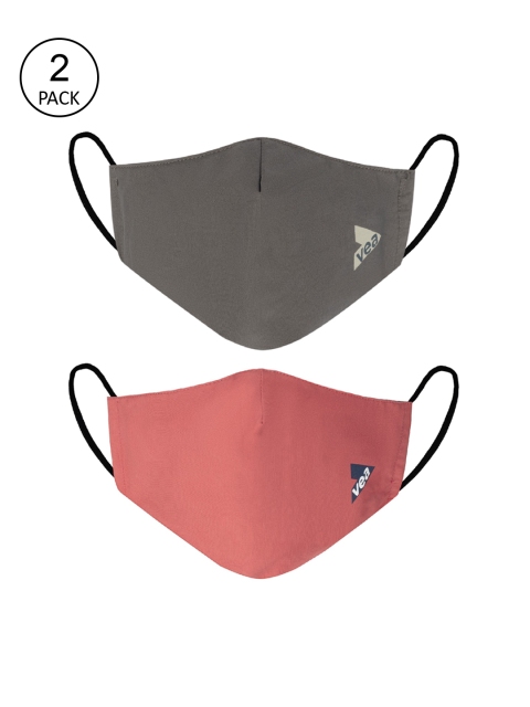 

VEA Unisex Pack Of 2 Solid 3-Ply Reusable 5-Layered Protective Outdoor Cotton Masks, Grey