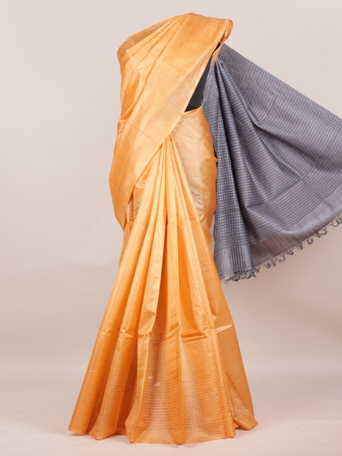 

Pothys Orange Pure Silk Tussar Saree