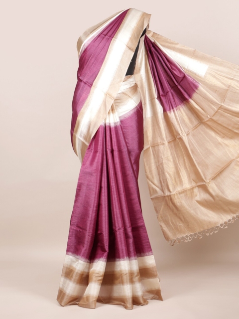 

Pothys Purple & Beige Pure Silk Solid Saree