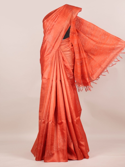 

Pothys Orange Pure Silk Woven Design Tussar Saree