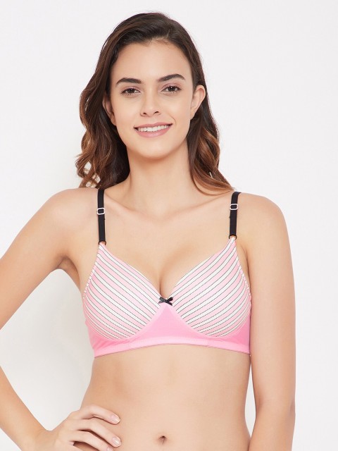 

Clovia Pink & White Printed Non-Wired Lightly Padded Push-Up Bra BR2023P2232B