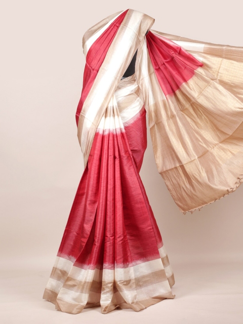 

Pothys Maroon & White Pure Silk Solid Saree