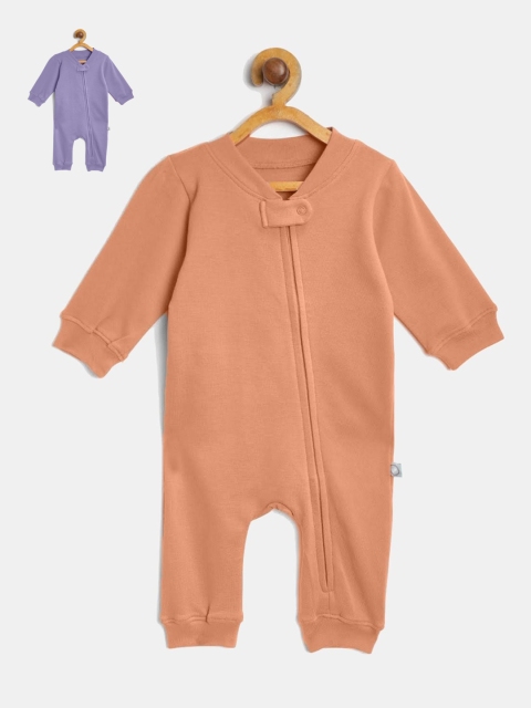 

cherrytoes Infant Kids Pack Of 2 Solid Pure Cotton Sustainable Rompers, Lavender