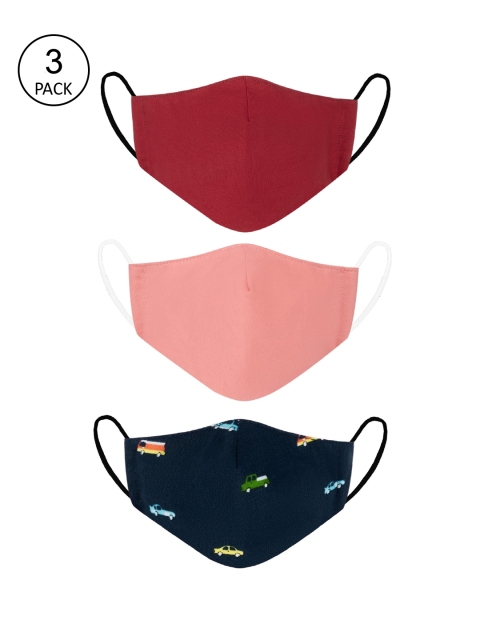 VEA Kids Pack Of 3 3-Ply Cotton Reusable Protective Outdoor Masks, Red