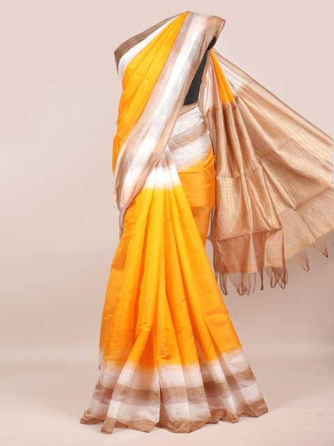 

Pothys Orange & Brown Pure Silk Solid Saree