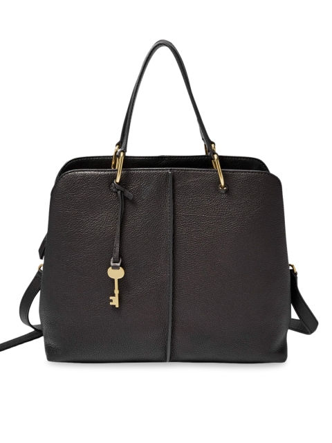 

Fossil Black Textured Leather Structured Shoulder Bag with Tasselled
