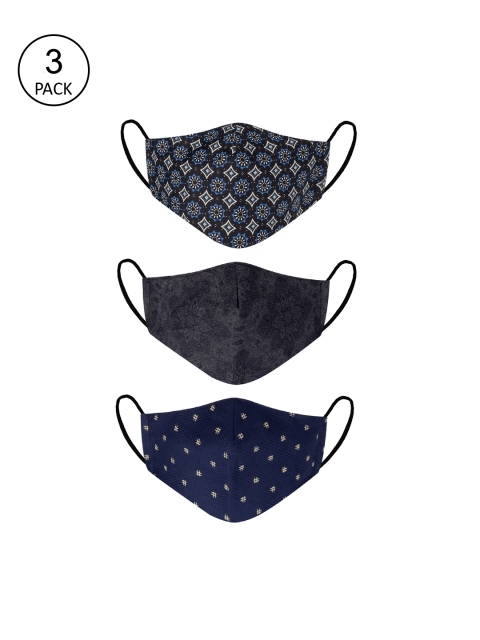 

VEA Unisex Pack Of 3 Printed 3-Ply Reusable Premium Cotton Protective Outdoor Face Masks, Black