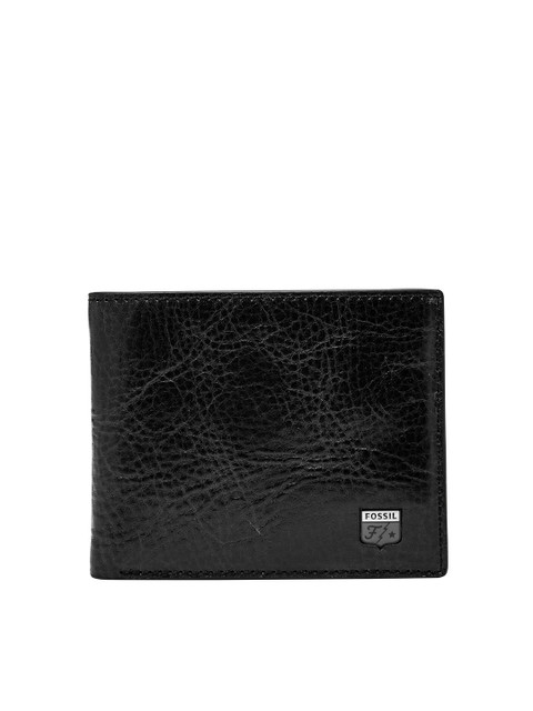 

Fossil Men Black Solid Leather Two Fold Wallet