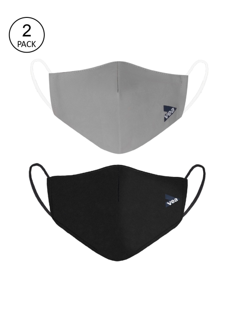 

VEA Unisex Pack Of 2 Solid 3-Ply Cotton Reusable 5 Layered Protective Outdoor Masks, Grey