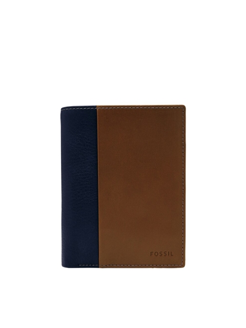 

Fossil Men Navy Blue & Brown Colourblocked Leather Two Fold Wallet
