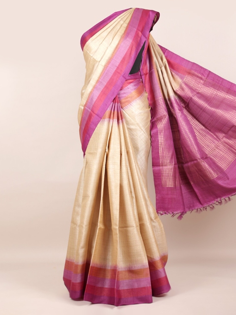 

Pothys Cream-Coloured Solid Pure Silk Saree