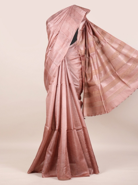 

Pothys Pink Striped Pure Silk Tussar Saree