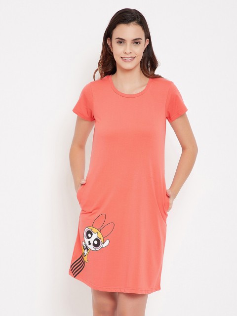 

Clovia Peach-Coloured Printed Nightdress