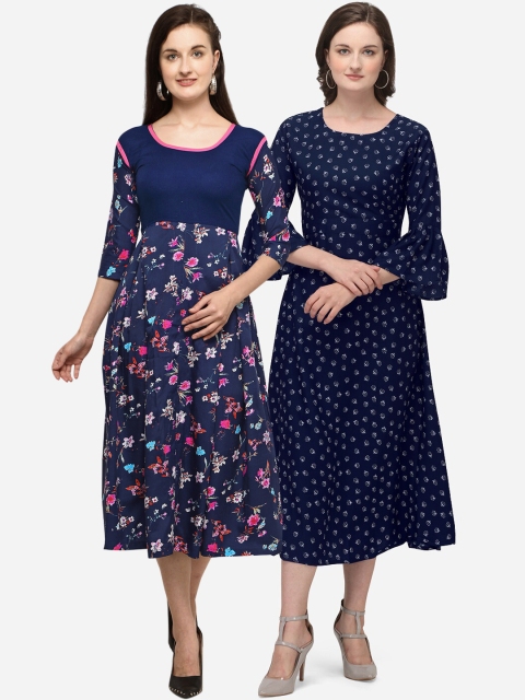 

SAADHVI Pack of 2 Multi-colored Floral Crepe Midi Dress
