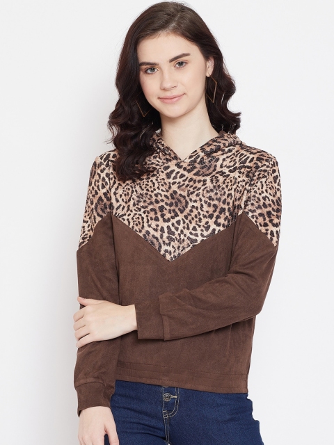 

Madame Women Tan Animal Velvet Regular Top