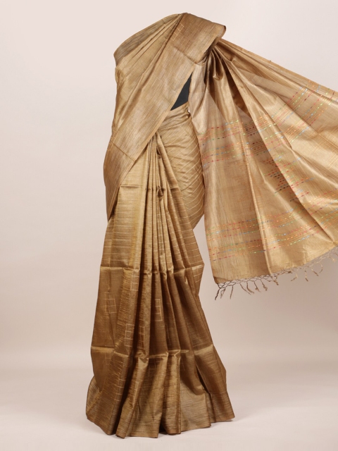 

Pothys Brown Striped Zari Pure Silk Tussar Saree