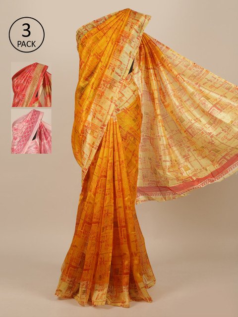 

Pothys Pack of 3 Checked Saree, Mustard
