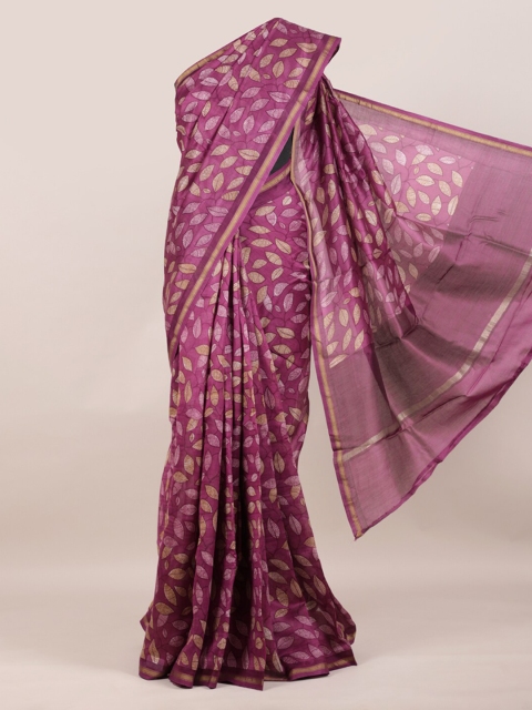 

Pothys Burgundy & Beige Floral Pure Cotton Chanderi Saree