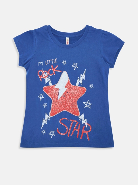 

CHALK by Pantaloons Girls Blue Printed Pure Cotton T-shirt