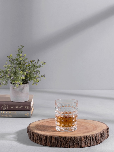 

Pure Home and Living Set Of 6 Transparent Clear Diamond Cut Glass Tumblers