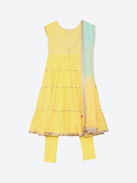 

Biba Girls Yellow Tiered Gotta Patti Kurta with Churidar & With Dupatta