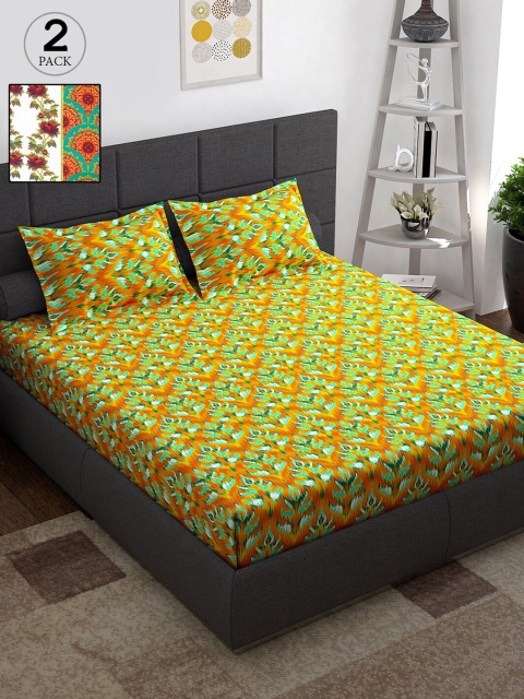 

Story@home Multicoloured Ethnic Motifs 152 TC Cotton 2 Queen Bedsheet with 4 Pillow Covers, Multi