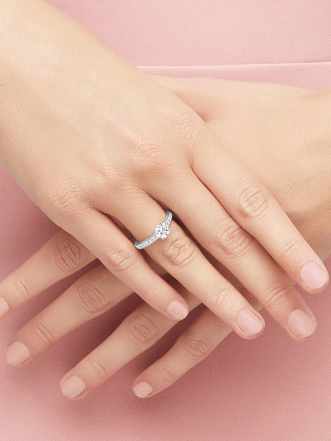 

SWAROVSKI Rhodium-Plated Silver-Toned & White Crystal-Studded Attract Finger Band Ring