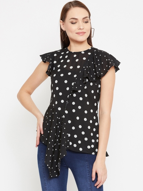 

Madame Women Black & White Flared Sleeves Regular Top
