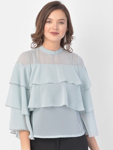 

Eavan Women Light Blue Solid Ruffles Georgette Regular Top