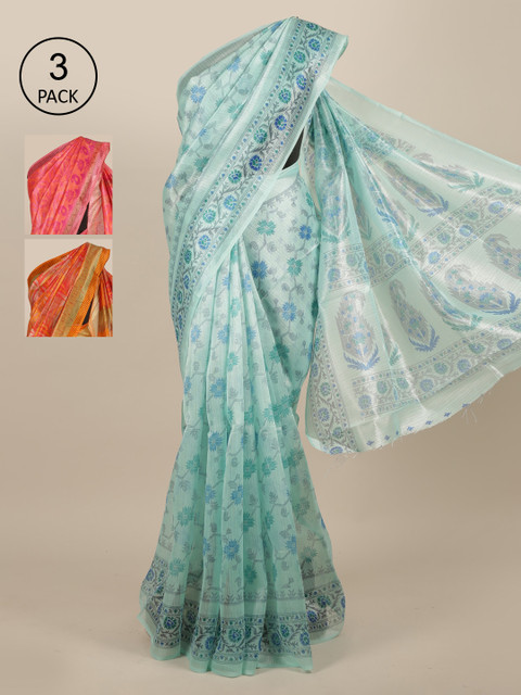 

Pothys Pack of 3 Blue & Pink Floral Jute Silk Saree