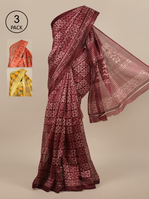 

Pothys Pack of 3 Purple & Yellow Floral Jute Silk Saree