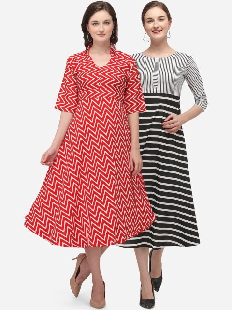 

SAADHVI Pack of 2 Multi-colored Crepe A-Line Midi Dress