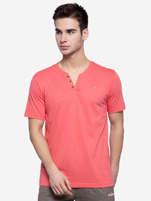 

NEVA Men Coral Solid Henley Neck T-shirt