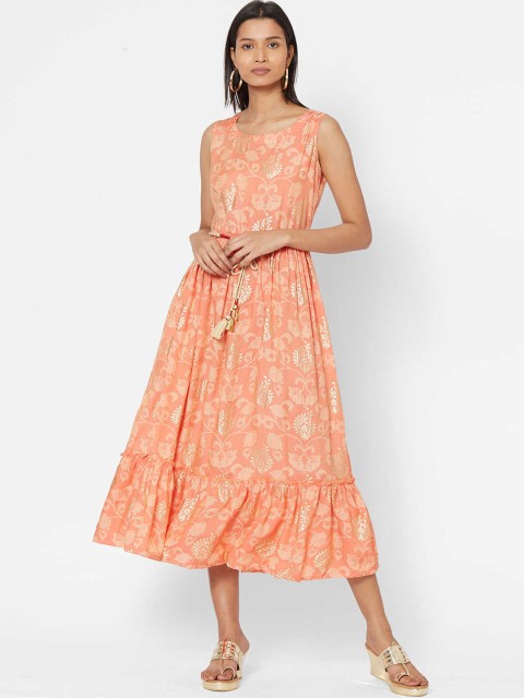 

ZOLA Peach Floral Midi Dress