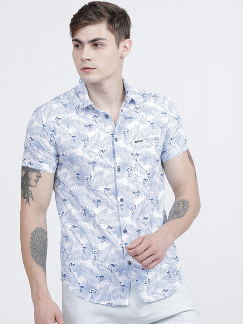 

The Indian Garage Co Men Blue & White Slim Fit Printed Casual Shirt