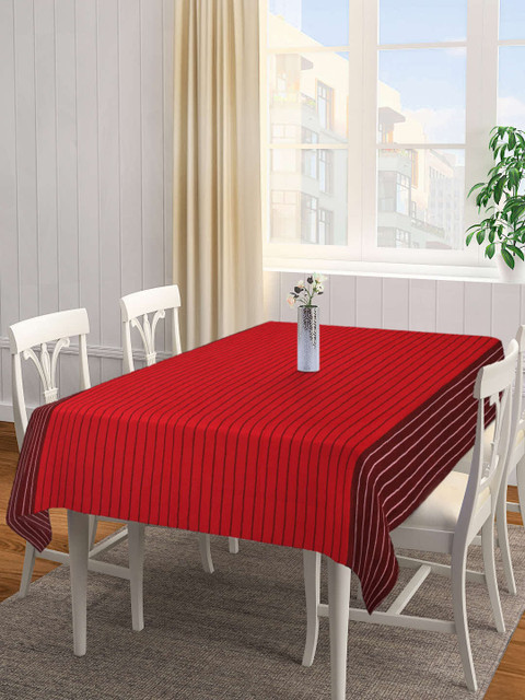 

KLOTTHE Maroon & Black Striped 6 Seater Rectangular Cotton Table Cover