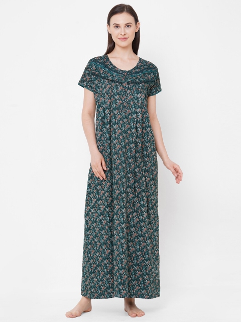 

Sweet Dreams Green & Orange Printed Cotton Nightdress