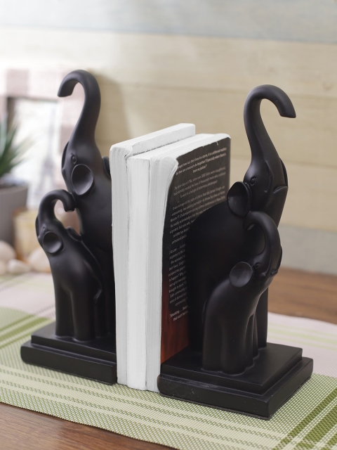 

TAYHAA Set Of 2 Black Polyresin Happy Elephant Bookends Showpieces