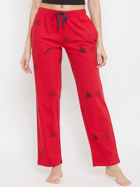 

Clovia Women Red & Black Printed Cotton Ankle-Length Lounge Pants