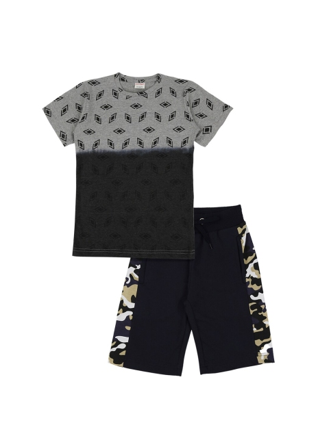 

RAINE AND JAINE Boys Grey & Navy Blue Printed T-shirt with Shorts
