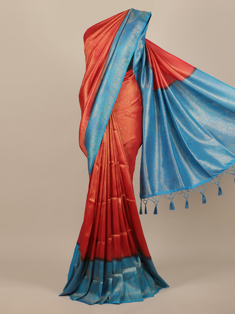 

Pothys Red & Blue Jute Silk Saree