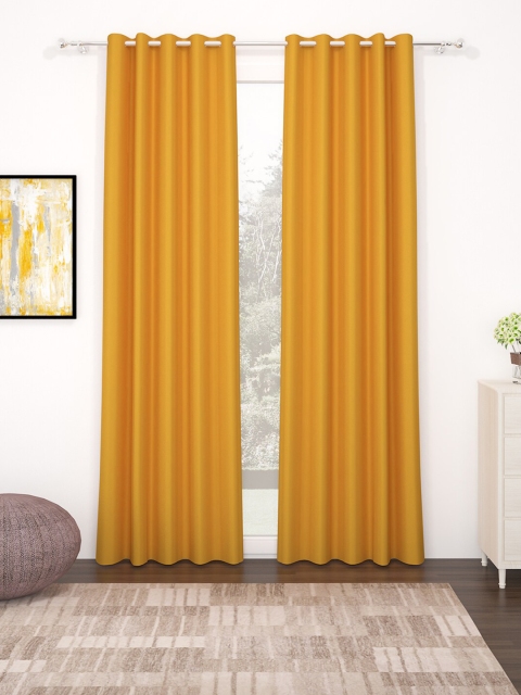 

Story@Home Faux Silk Solid Solid 300GSM Mustard Room Darkening Blackout Long Door Curtain - Set of 2