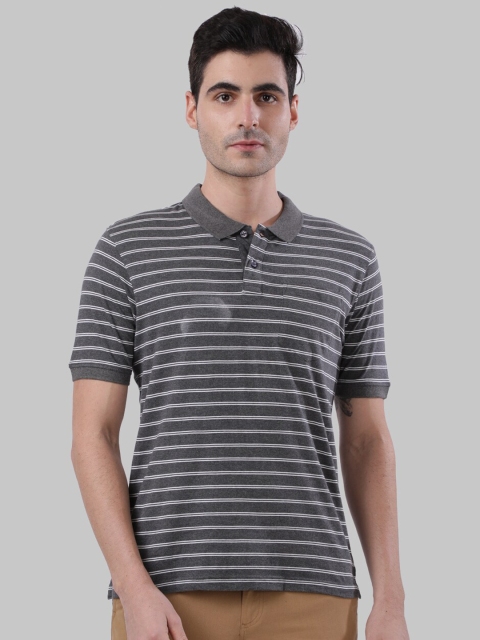 

Next Look Men Charcoal Grey Striped Polo Collar T-shirt