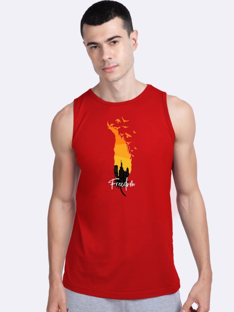 

Bewakoof Men Red & Yellow Freedom Feather Printed Pure Cotton Innerwear Vest