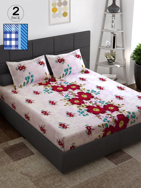 

Story@home Pink & Maroon Pack of 2 Queen Bedsheet with 4 Pillow Covers