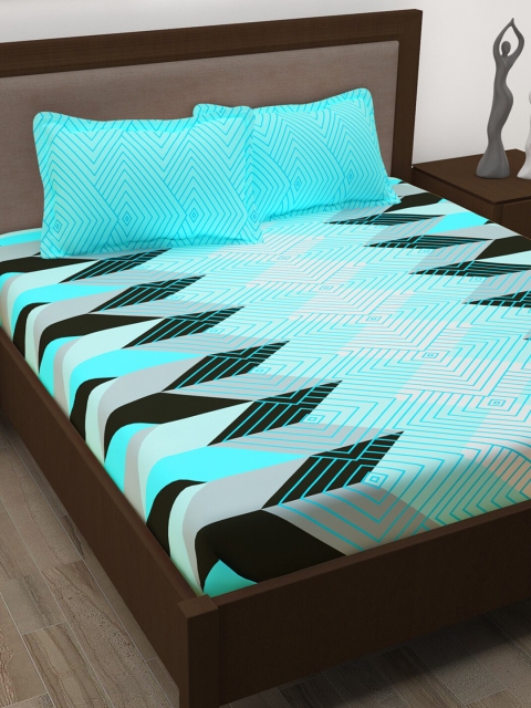 

Story@home Blue & White Geometric 186 TC Pure Cotton 1 Queen Bedsheet with 2 Pillow Covers